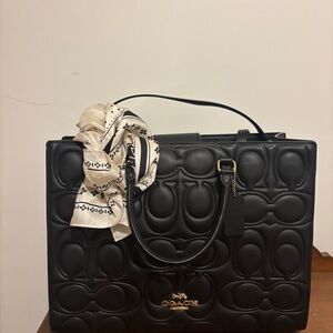 Coach Black Embossed Tote with Gold Logo